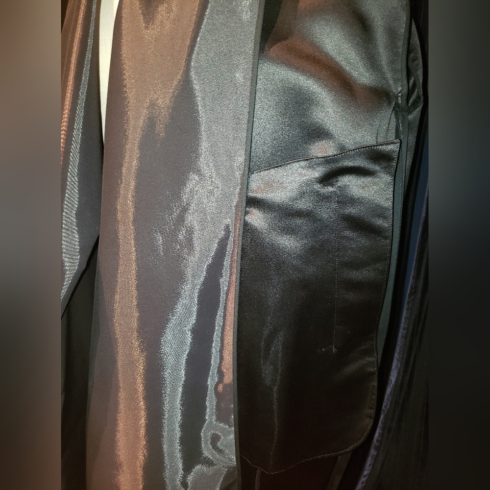 Donna Karan Black Label silk cocoon tailored sleeves glossy black coat - Picture 10 of 16